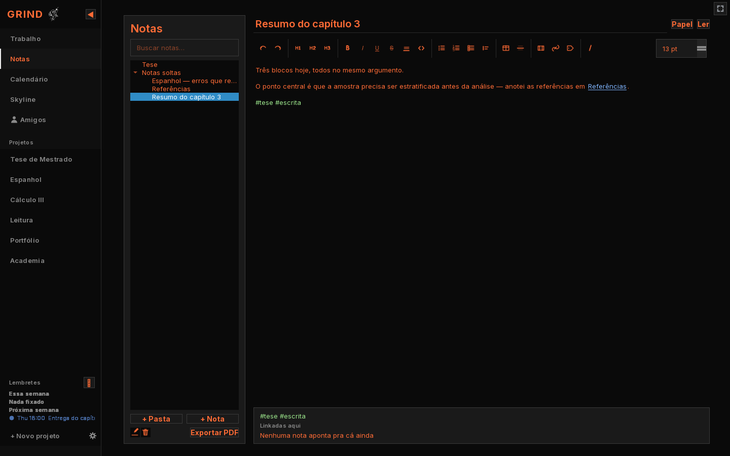 Notes screen
