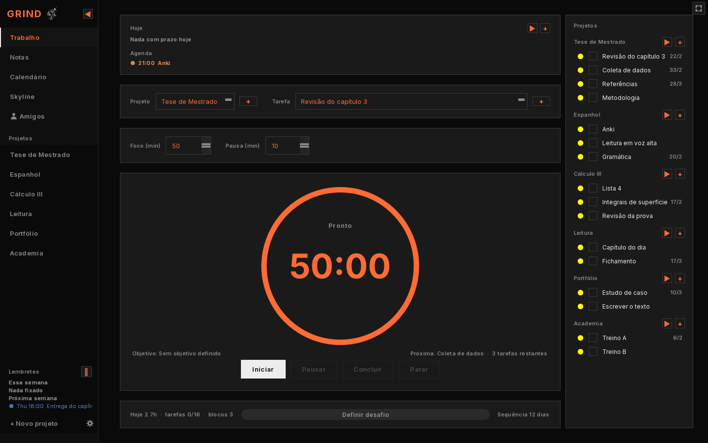 Grind timer screen